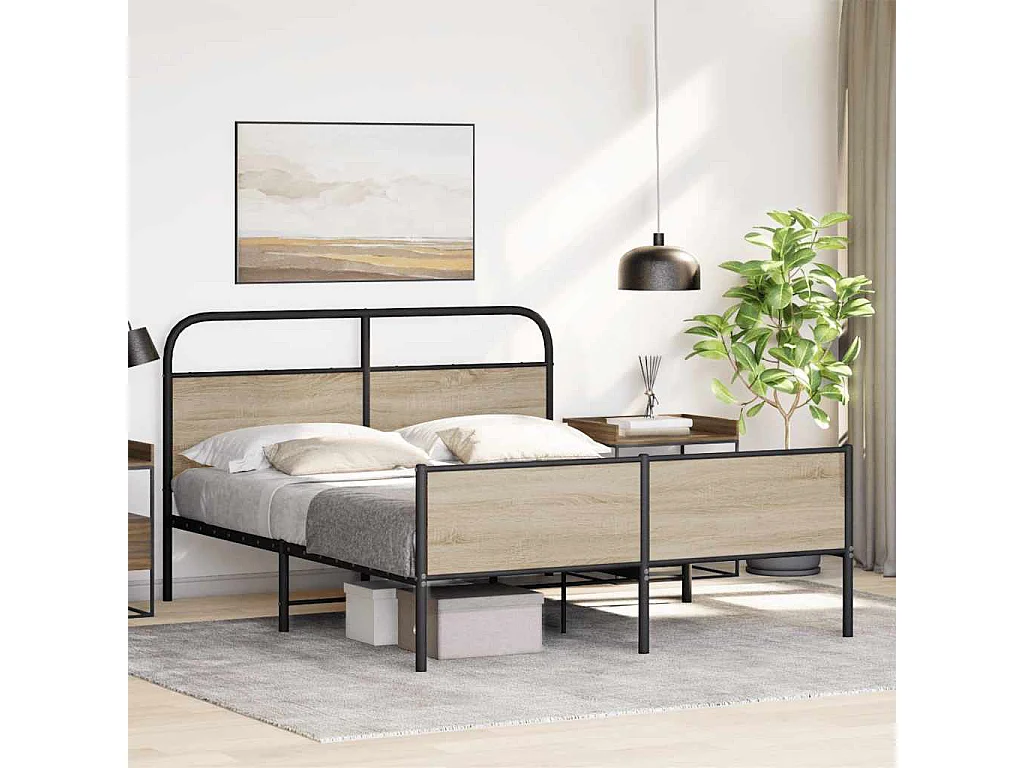 Estrutura de cama sem colchão 160x200 cm metal carvalho fumado