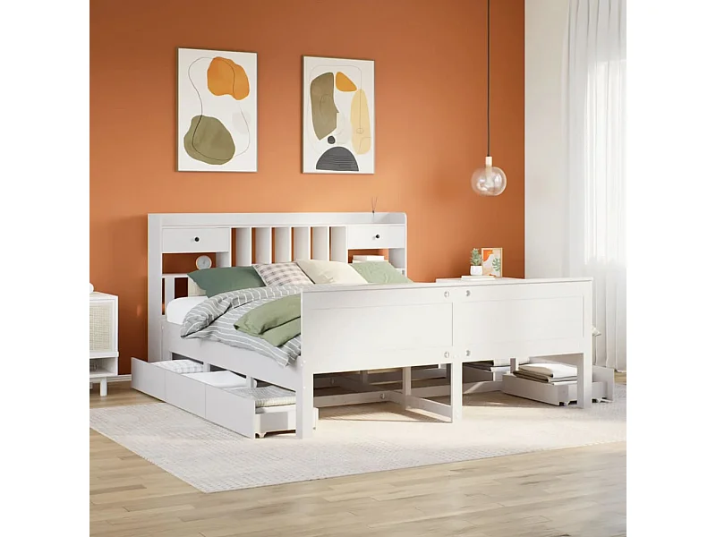 Lit bibliothèque sans matelas blanc 180x200 cm bois pin massif