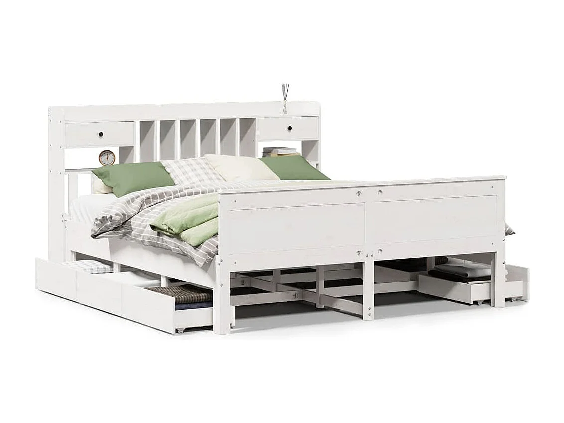 Cama con estantería sin colchón madera maciza blanca 180x200 cm