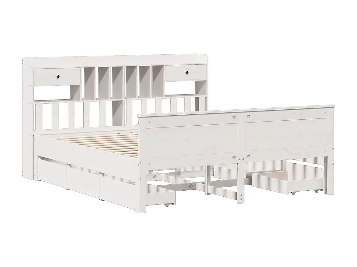 Cama con estantería sin colchón madera maciza blanca 180x200 cm