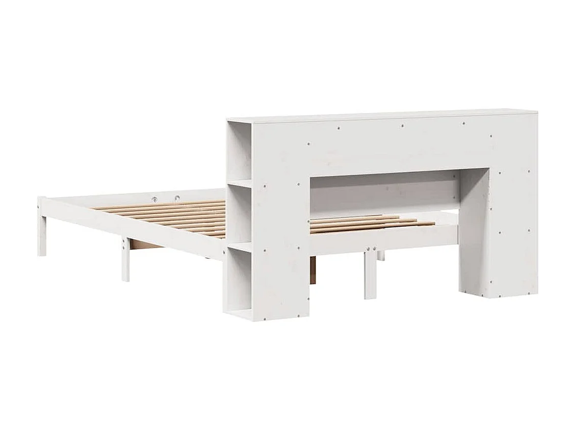 Cama con estantería sin colchón madera maciza blanca 135x190 cm