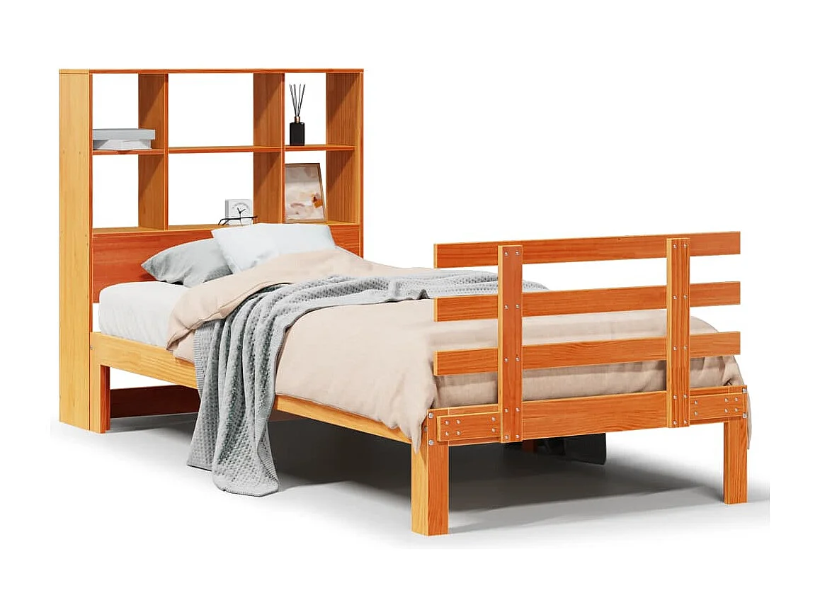 Lit bibliothèque sans matelas cire marron 100x200 cm pin massif