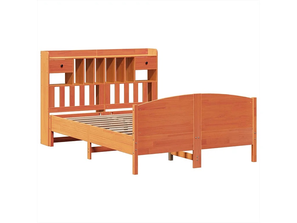 Lit bibliothèque sans matelas cire marron 140x190 cm pin massif