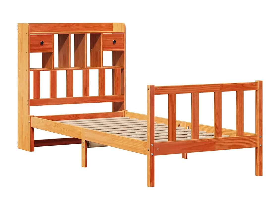 Cama com estante sem colchão 75x190cm pinho maciço castanho-mel