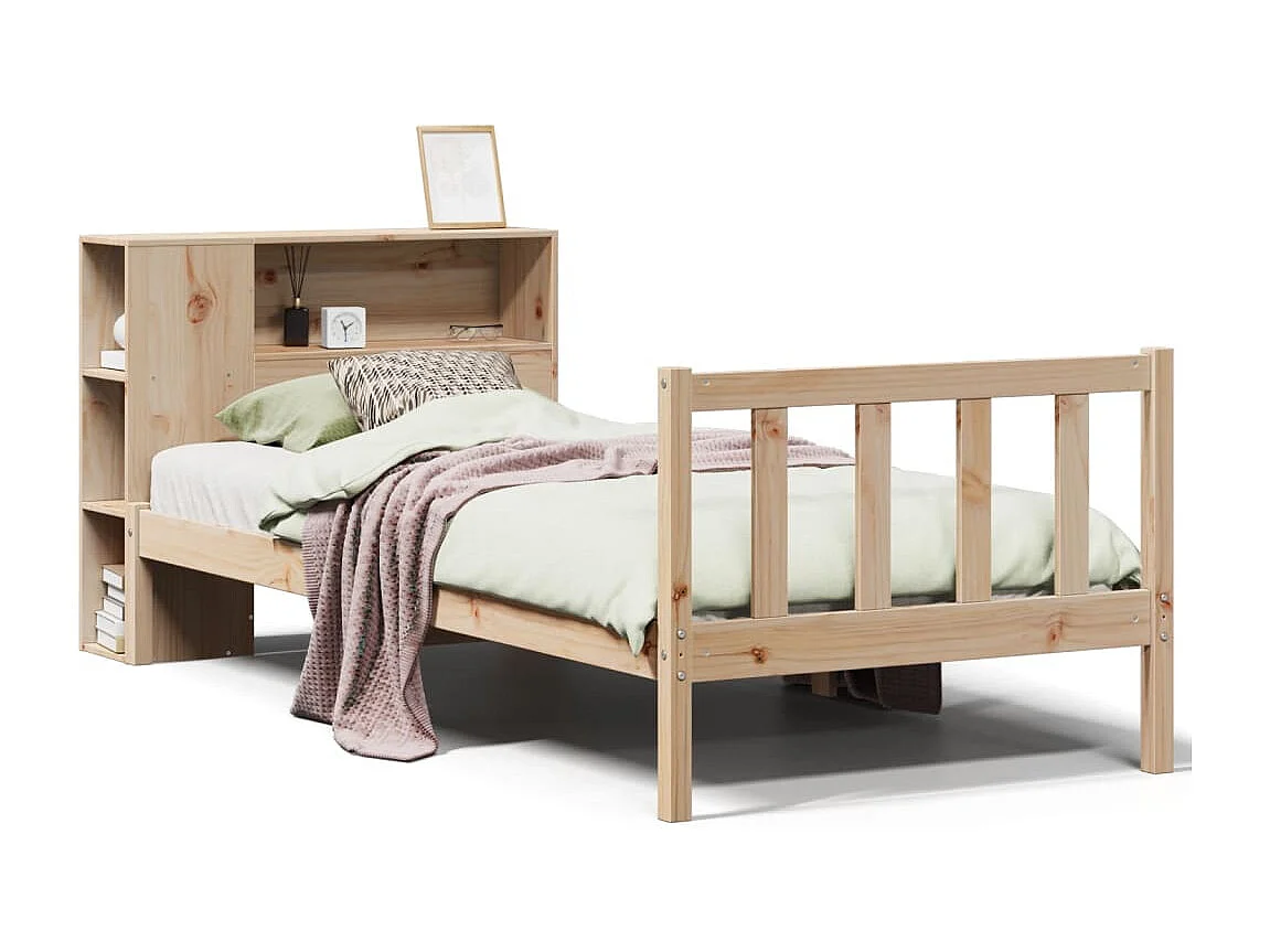 Cama con estantería sin colchón madera maciza de pino 100x200cm