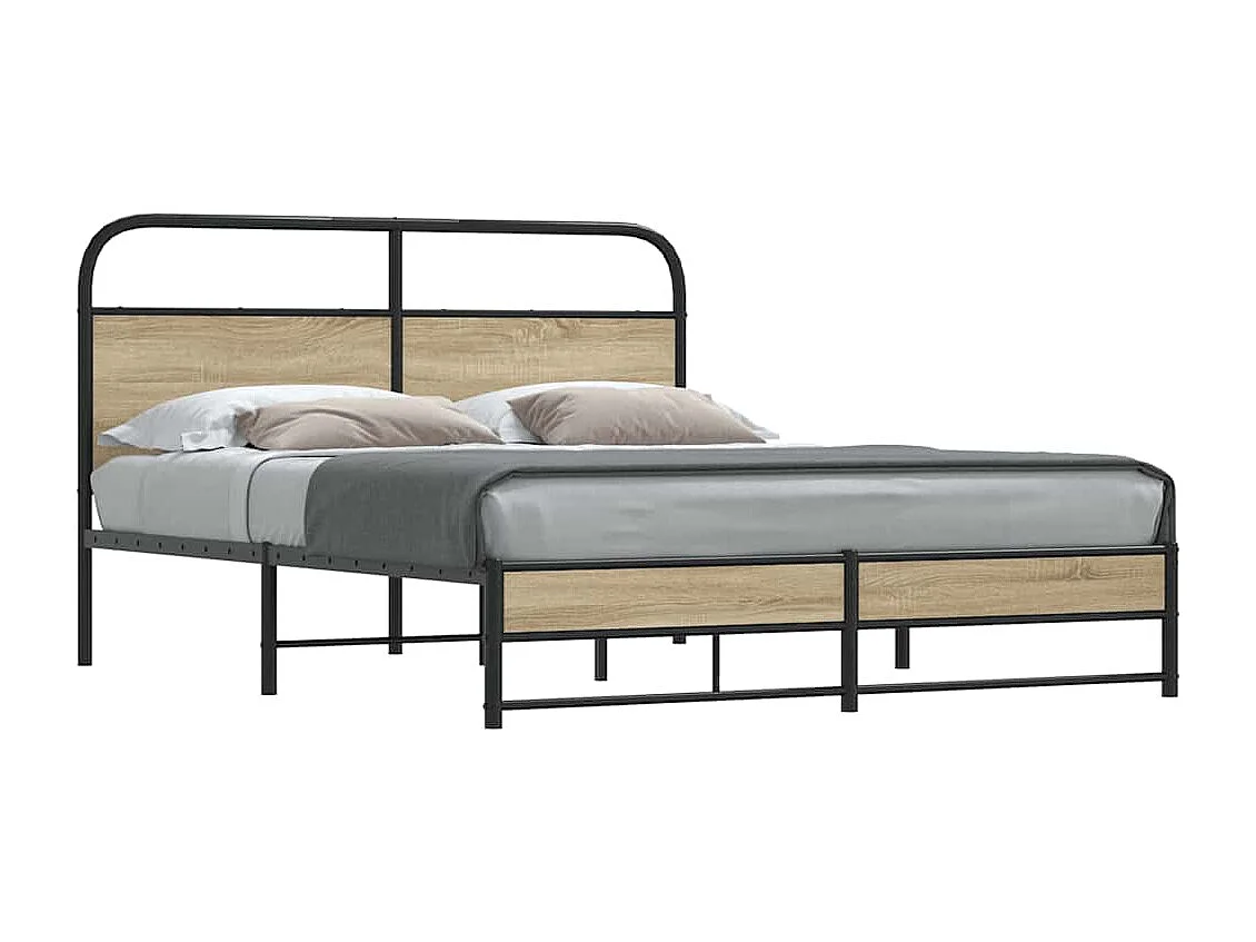 Cadre de lit en métal sans matelas chêne fumé 160x200 cm