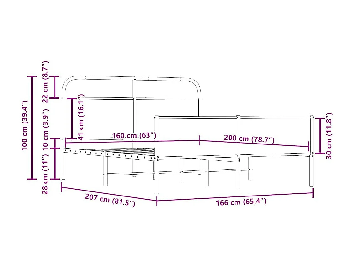 Cadre de lit en métal sans matelas chêne fumé 160x200 cm