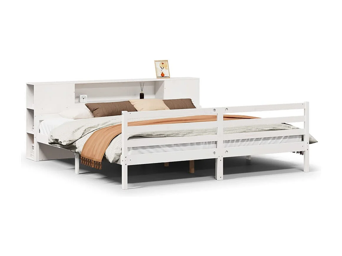 Cama con estantería sin colchón madera maciza blanca 200x200 cm