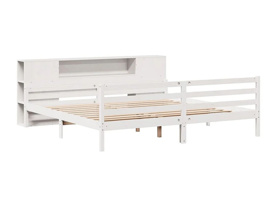Cama con estantería sin colchón madera maciza blanca 200x200 cm