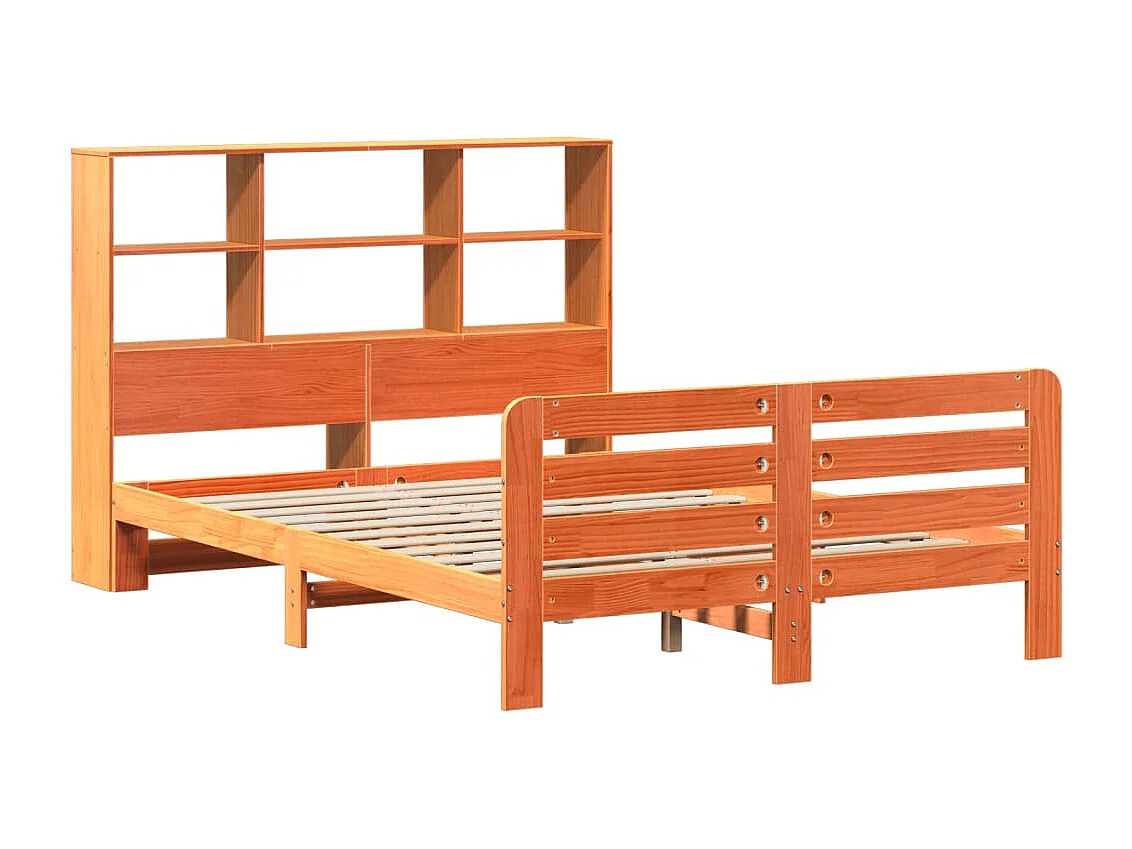 Cama sin colchón madera maciza de pino marrón cera 160x200 cm