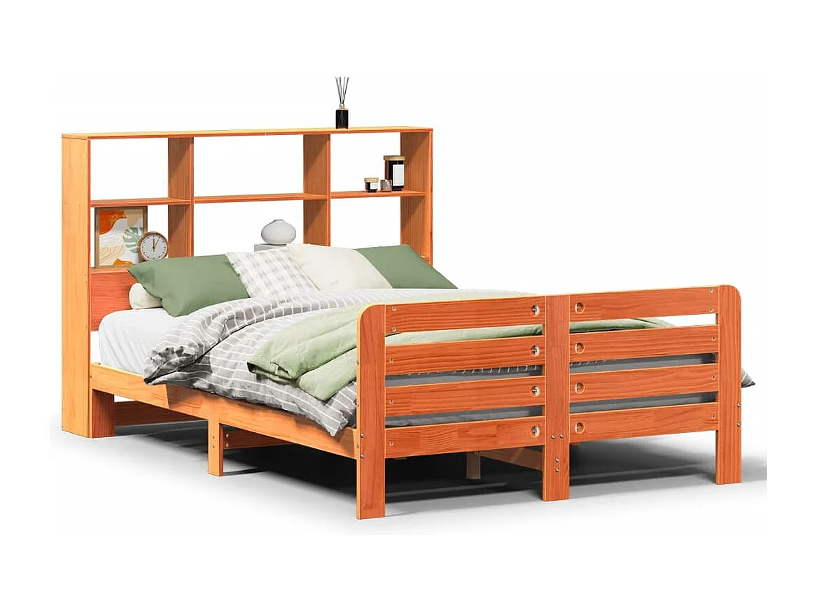 Cama sin colchón madera maciza de pino marrón cera 160x200 cm