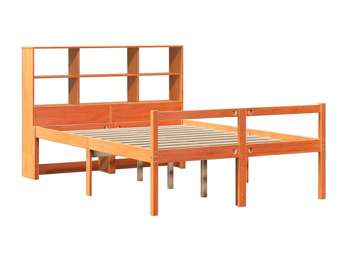 Lit bibliothèque sans matelas cire marron 140x190cm bois massif