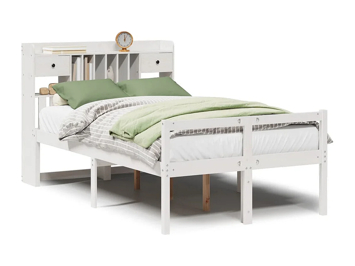 Cama com estante sem colchão 135x190 cm pinho maciço branco