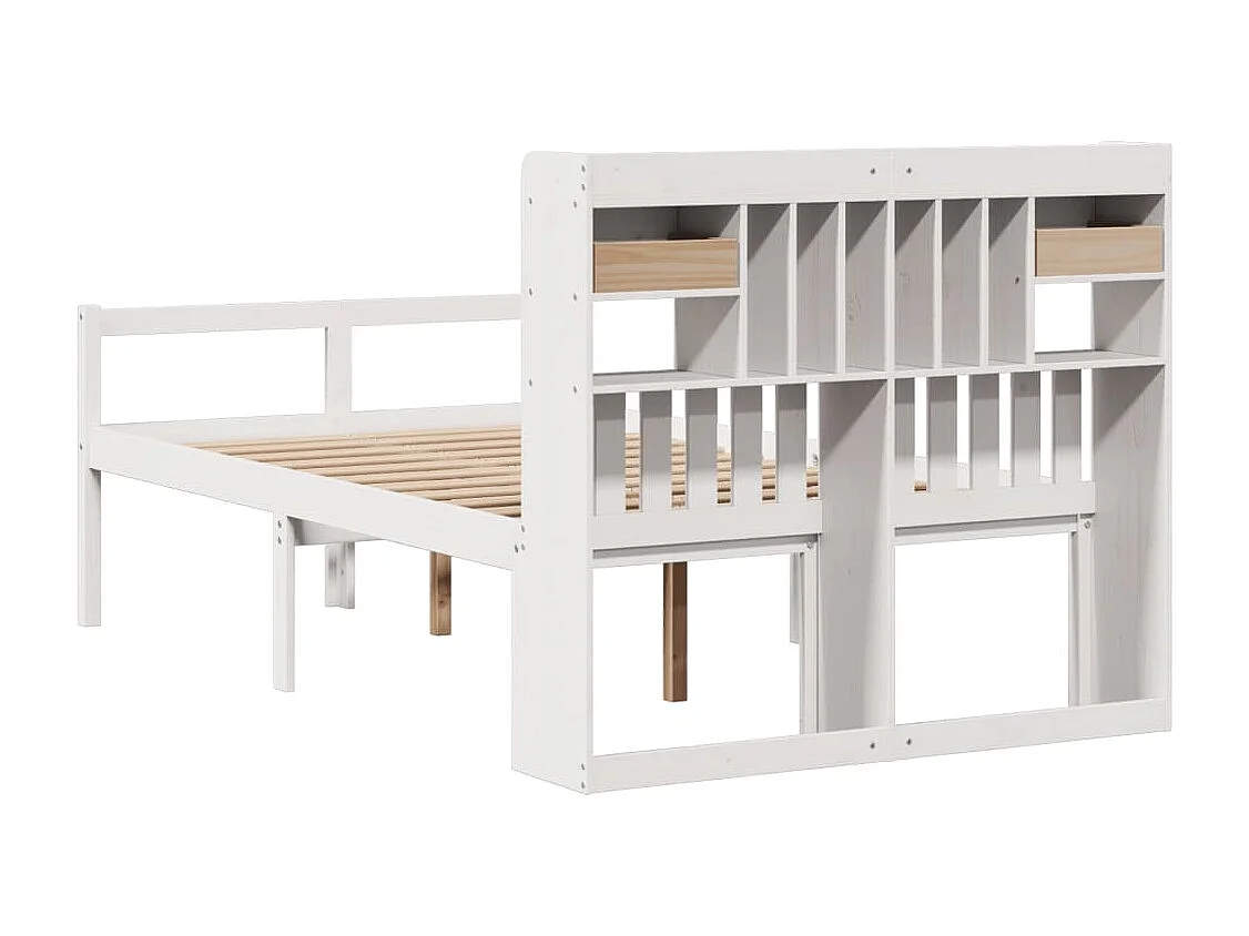 Cama com estante sem colchão 135x190 cm pinho maciço branco