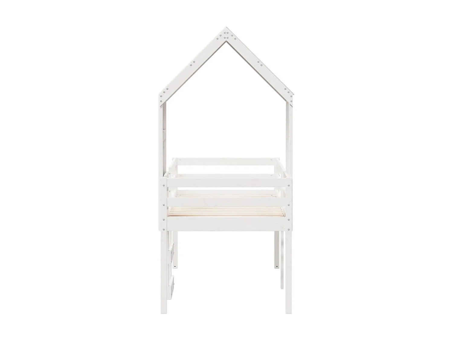 Cama alta con techo madera maciza de pino blanca 90x190 cm