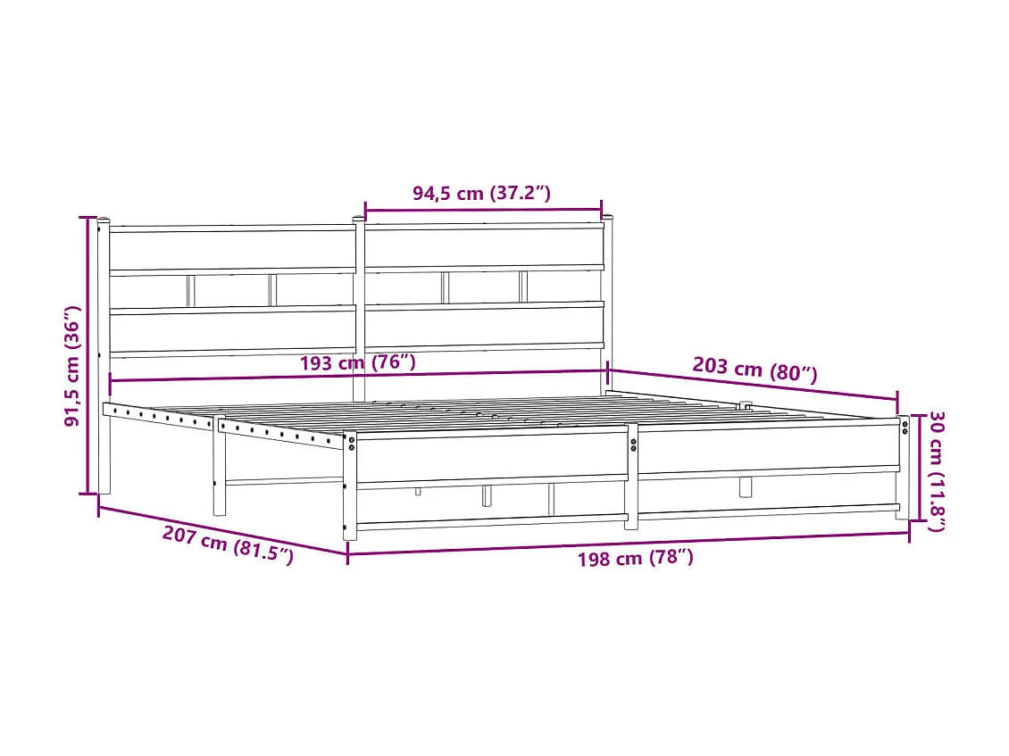 Estructura de cama sin colchón metal roble ahumado 193x203 cm