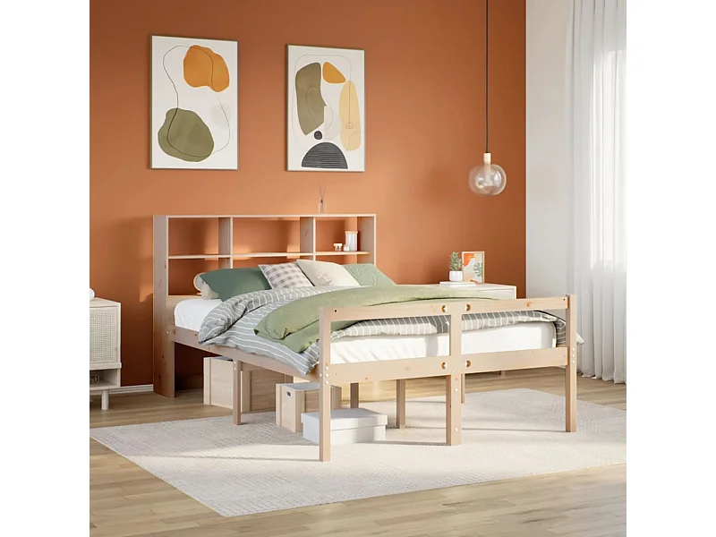 Cama con estantería sin colchón madera maciza de pino 160x200cm
