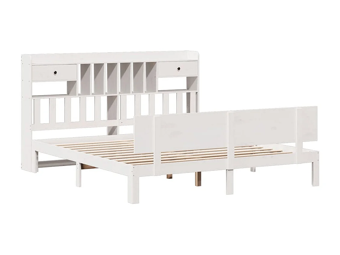 Lit bibliothèque sans matelas blanc 180x200 cm bois pin massif