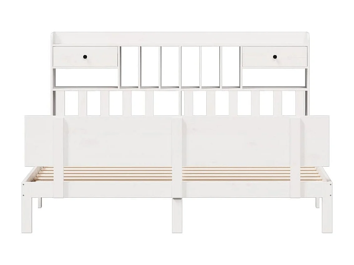 Cama con estantería sin colchón madera maciza blanca 180x200 cm