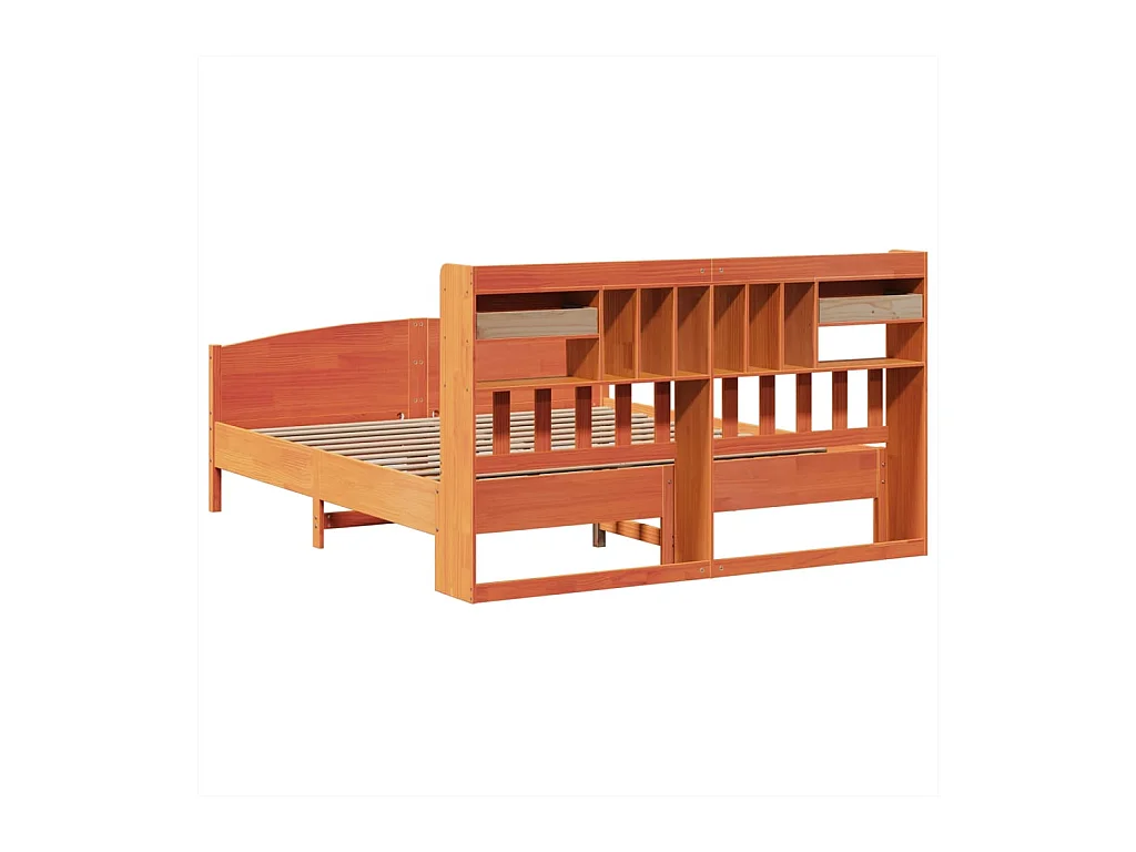 Lit bibliothèque sans matelas cire marron 180x200 cm pin massif