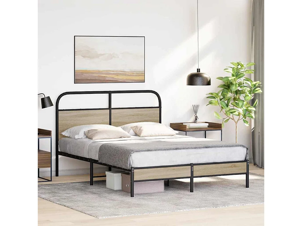 Cadre de lit sans matelas 140x190 cm chêne fumé bois ingénierie