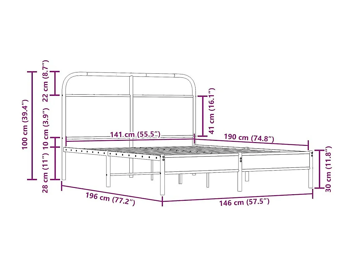 Cadre de lit sans matelas 140x190 cm chêne fumé bois ingénierie