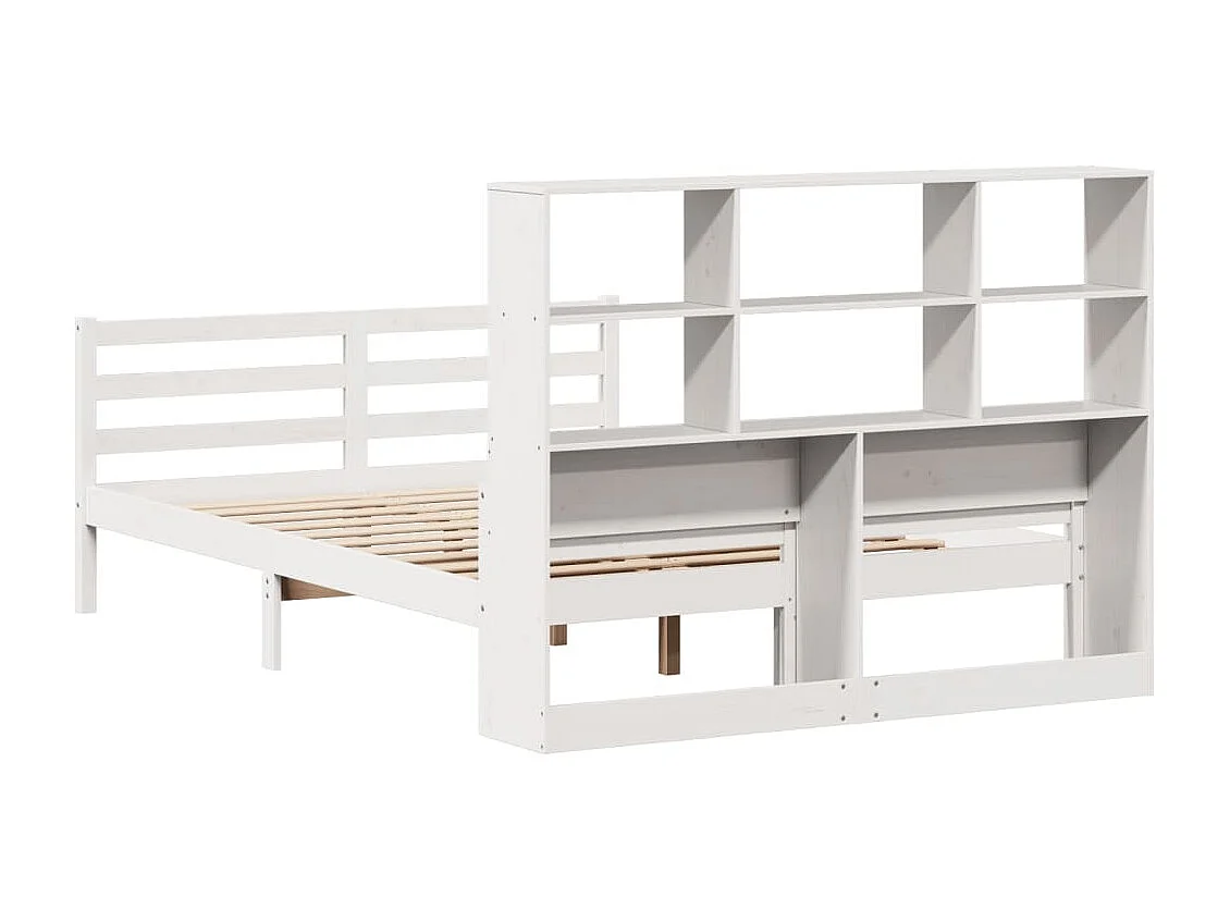 Cama con estantería sin colchón madera maciza blanca 140x200 cm