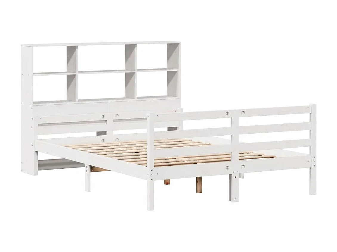 Lit bibliothèque sans matelas blanc 140x200 cm bois pin massif