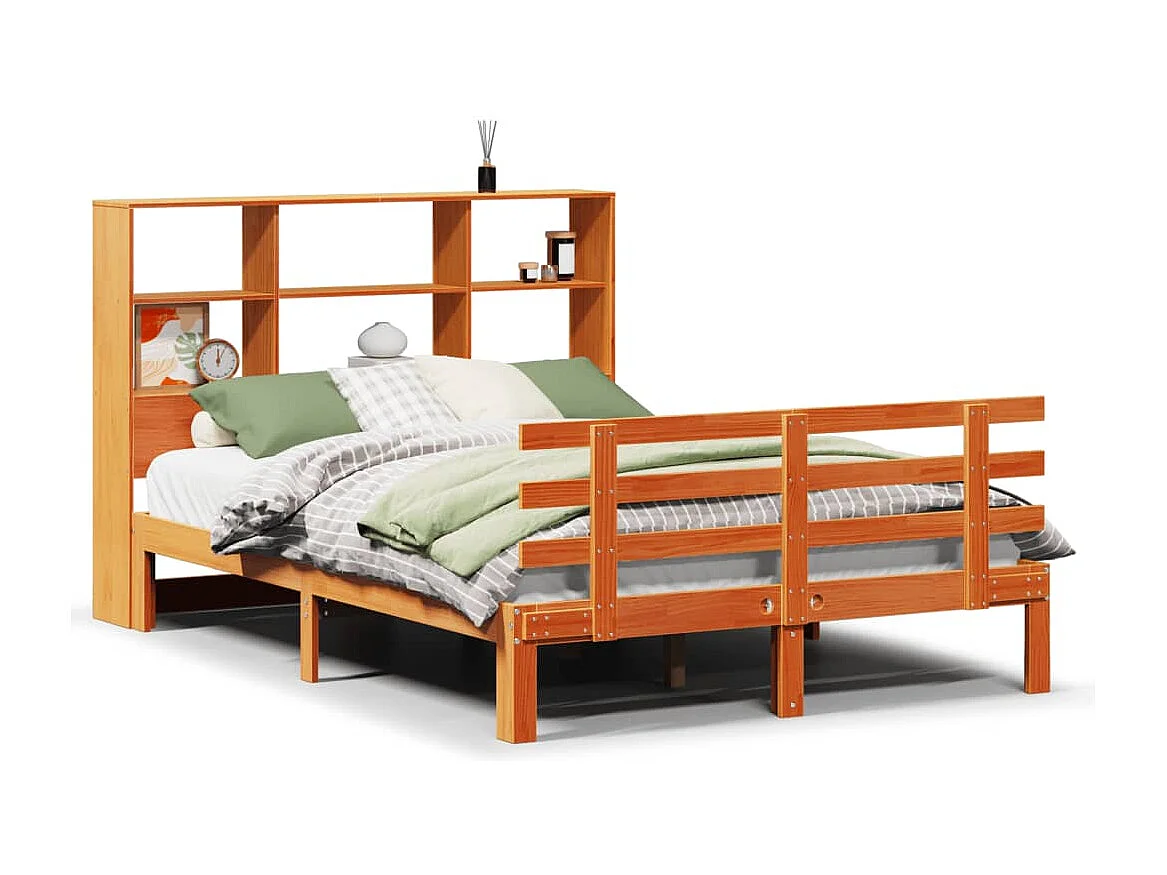 Lit bibliothèque sans matelas cire marron 160x200 cm pin massif
