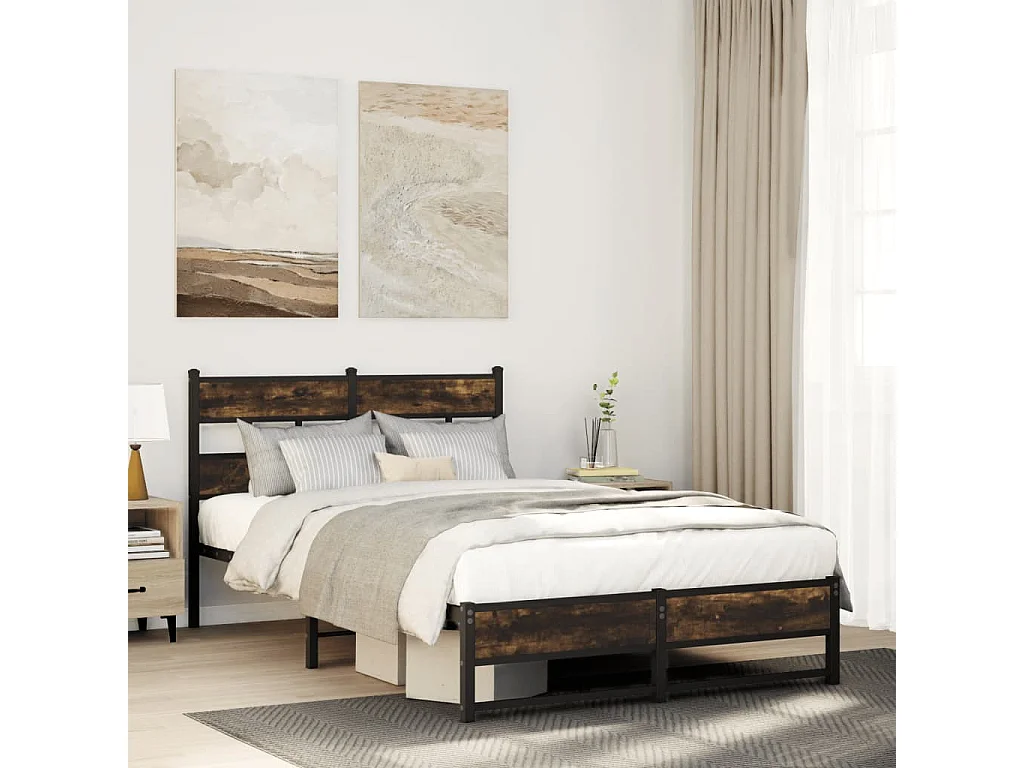 Estrutura de cama sem colchão 120x190 cm metal carvalho fumado