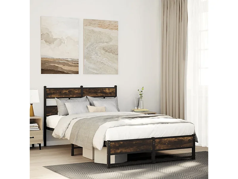 Estrutura de cama sem colchão 120x190 cm metal carvalho fumado