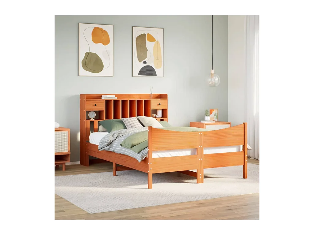 Cadre de lit sans matelas cire marron 140x190cm bois pin massif