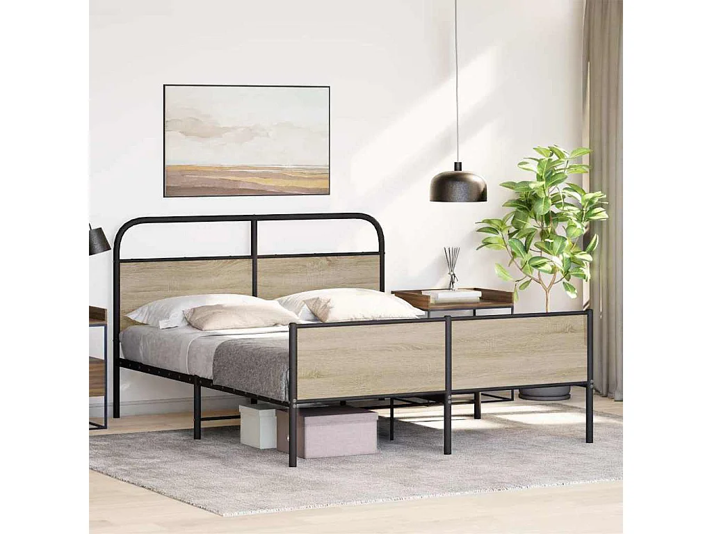Cadre de lit en métal sans matelas chêne fumé 180x200 cm