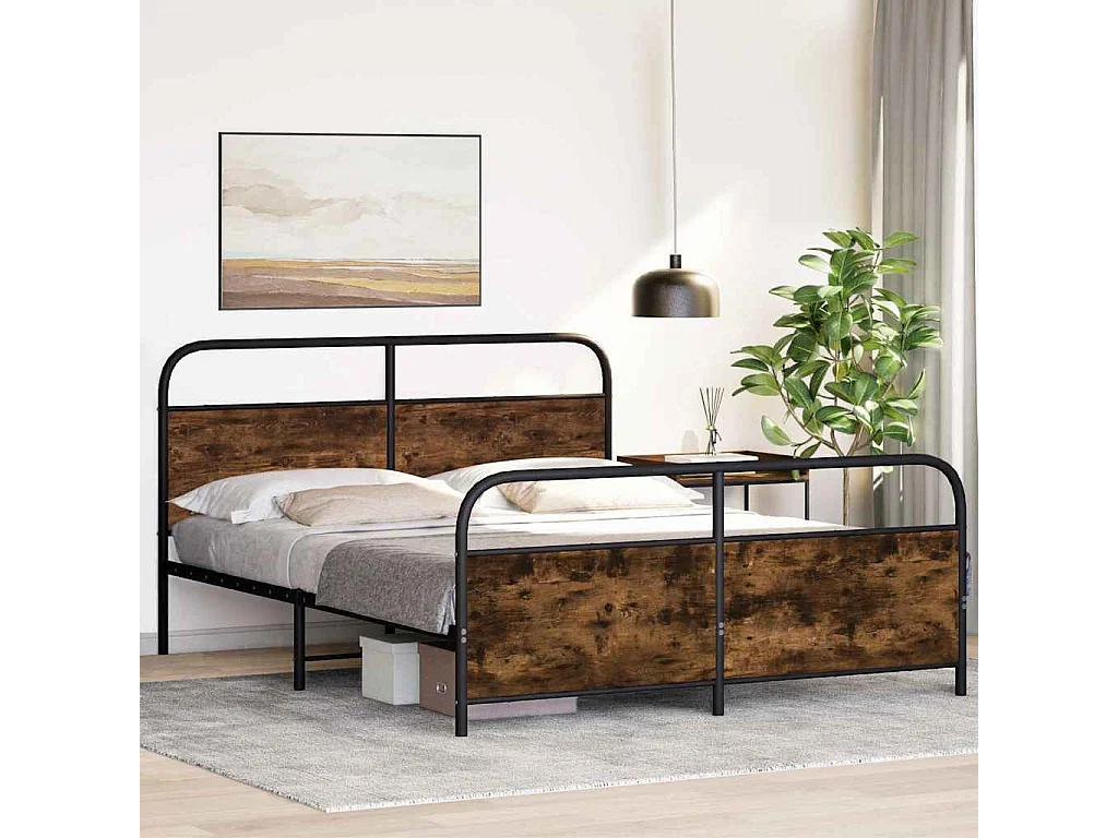 Estructura de cama sin colchón metal roble ahumado 150x200 cm