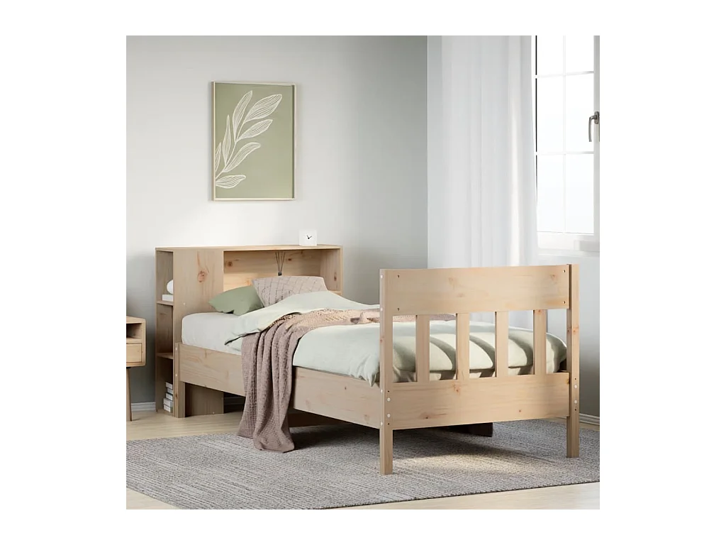 Cama con estantería sin colchón madera maciza de pino 90x190 cm