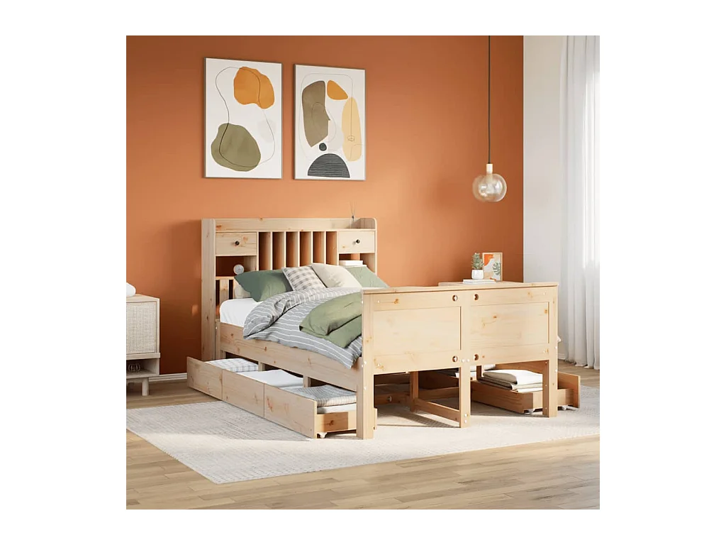Cama con estantería sin colchón madera maciza de pino 135x190cm