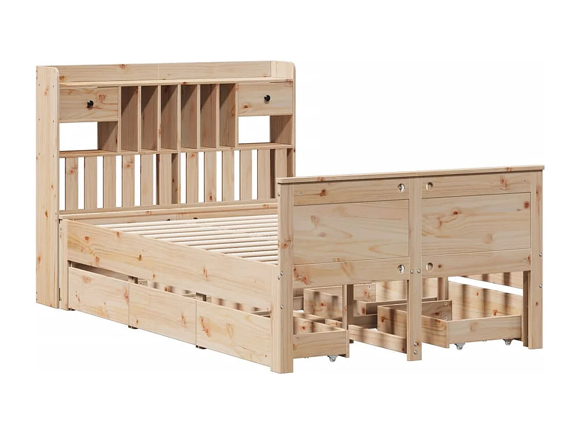 Cama con estantería sin colchón madera maciza de pino 135x190cm