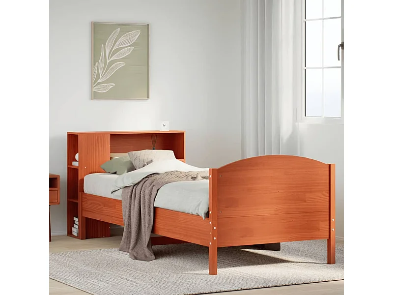 Cama con estantería sin colchón madera maciza marrón 75x190 cm