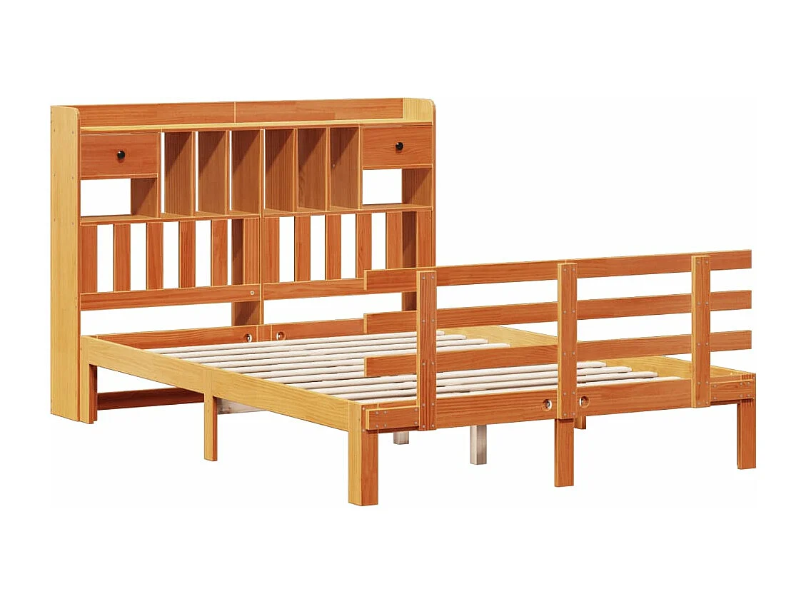 Cama con estantería sin colchón madera maciza marrón 150x200 cm
