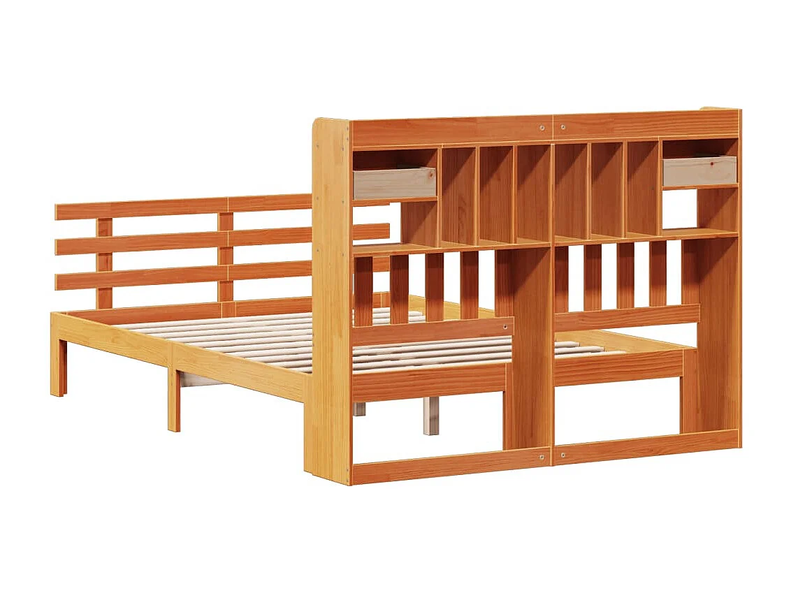 Cama con estantería sin colchón madera maciza marrón 150x200 cm