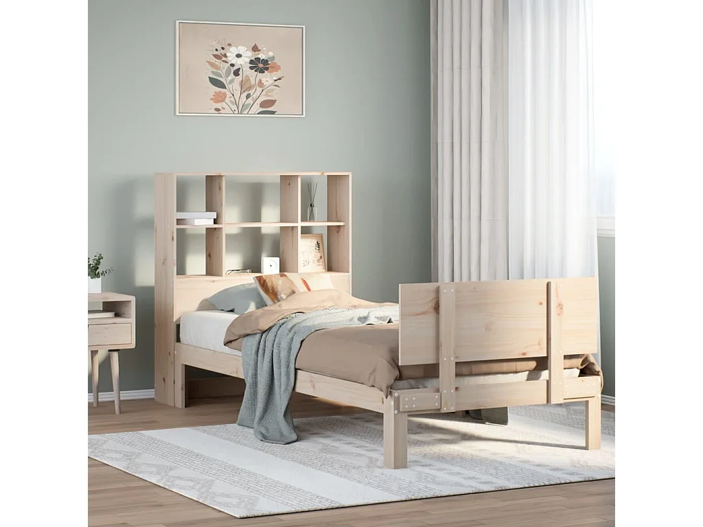 Lit bibliothèque sans matelas 90x200 cm bois de pin massif