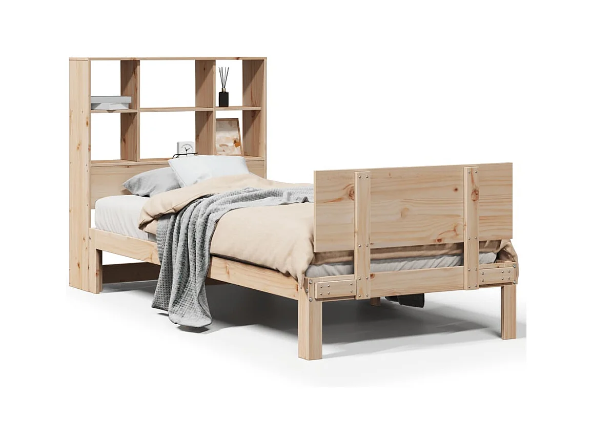 Lit bibliothèque sans matelas 90x200 cm bois de pin massif
