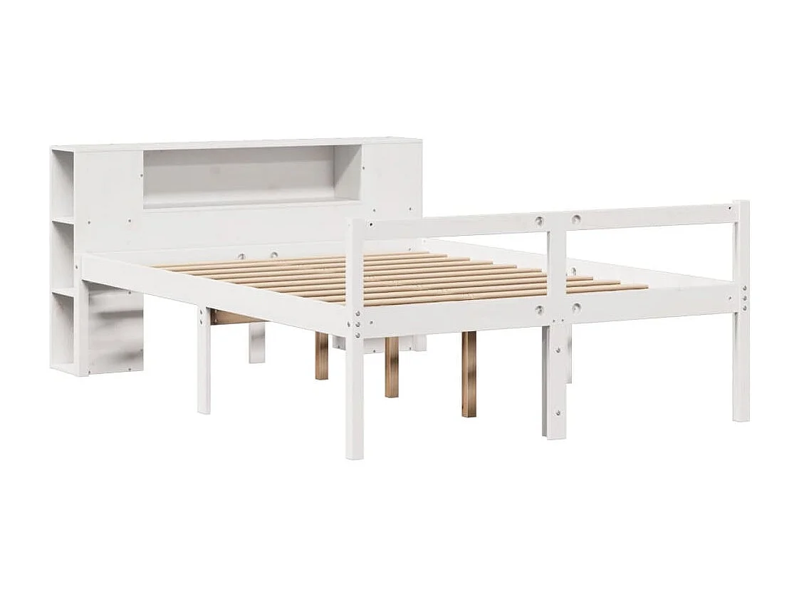 Cama con estantería sin colchón madera maciza blanca 150x200 cm