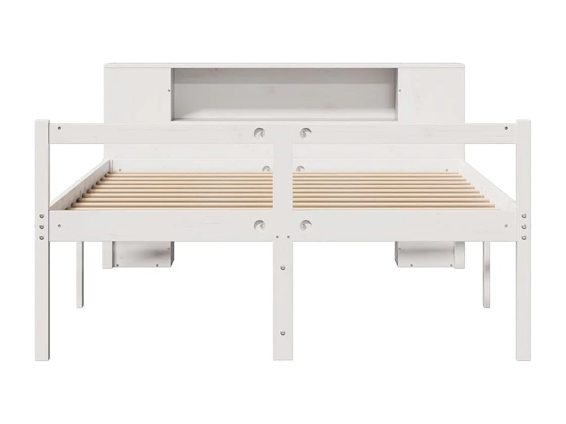 Cama con estantería sin colchón madera maciza blanca 150x200 cm
