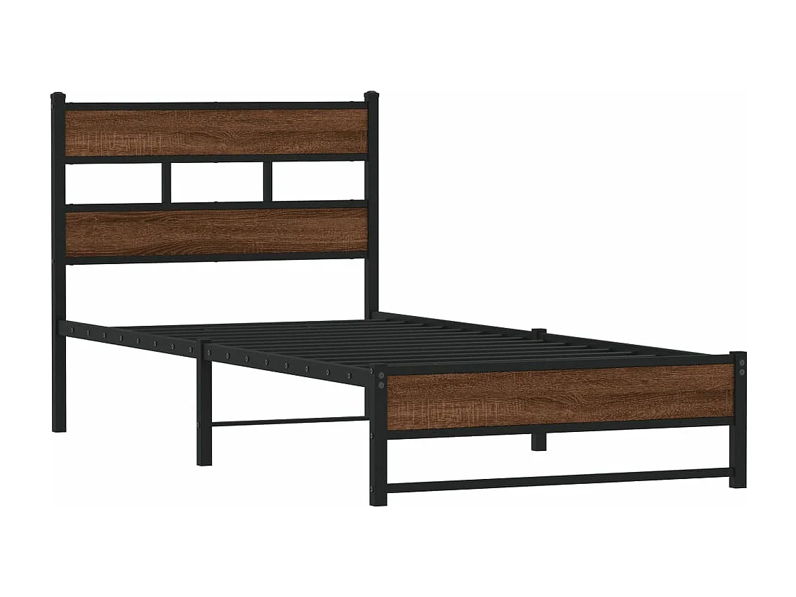 Cadre de lit en métal sans matelas chêne marron 75x190 cm