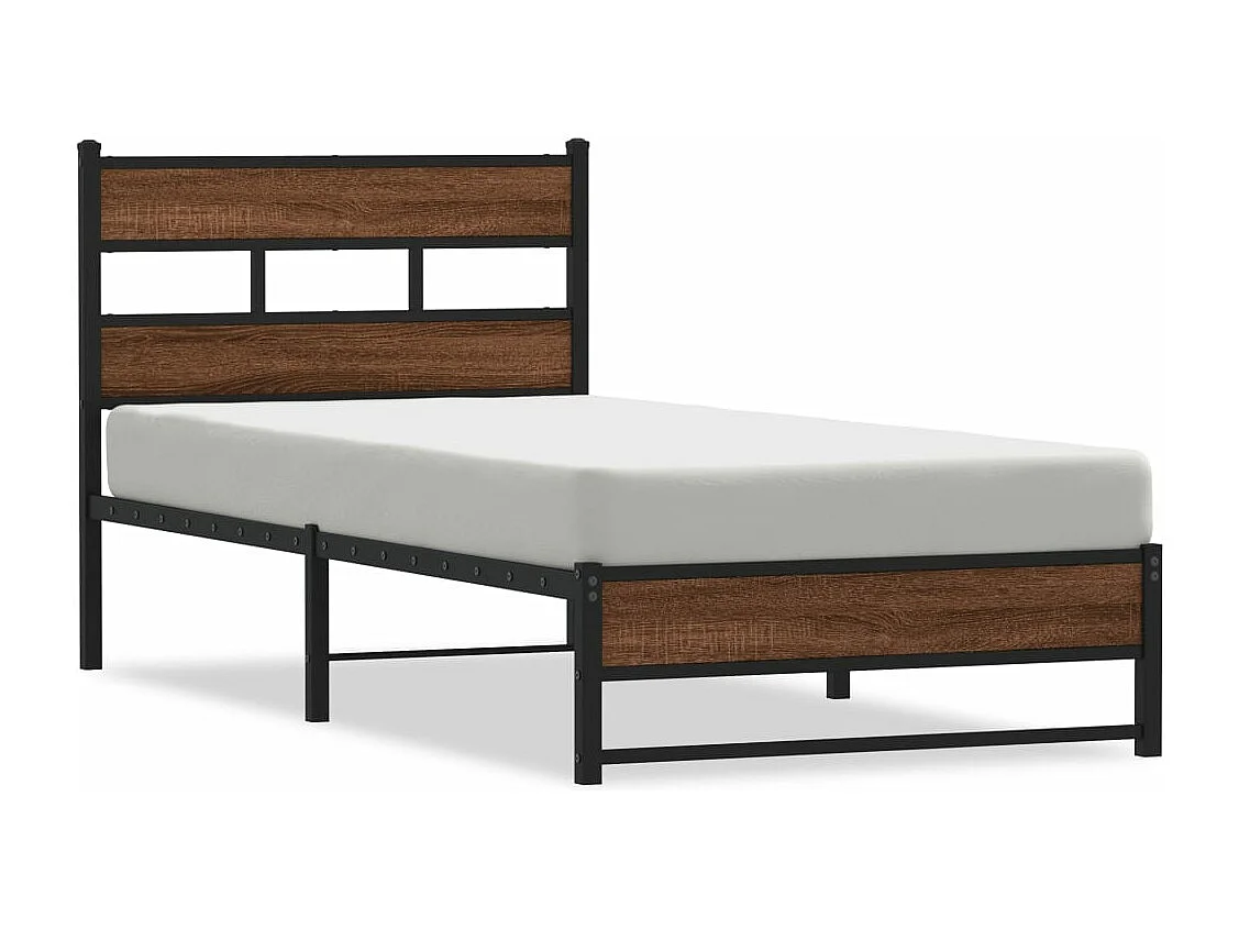 Cadre de lit en métal sans matelas chêne marron 75x190 cm
