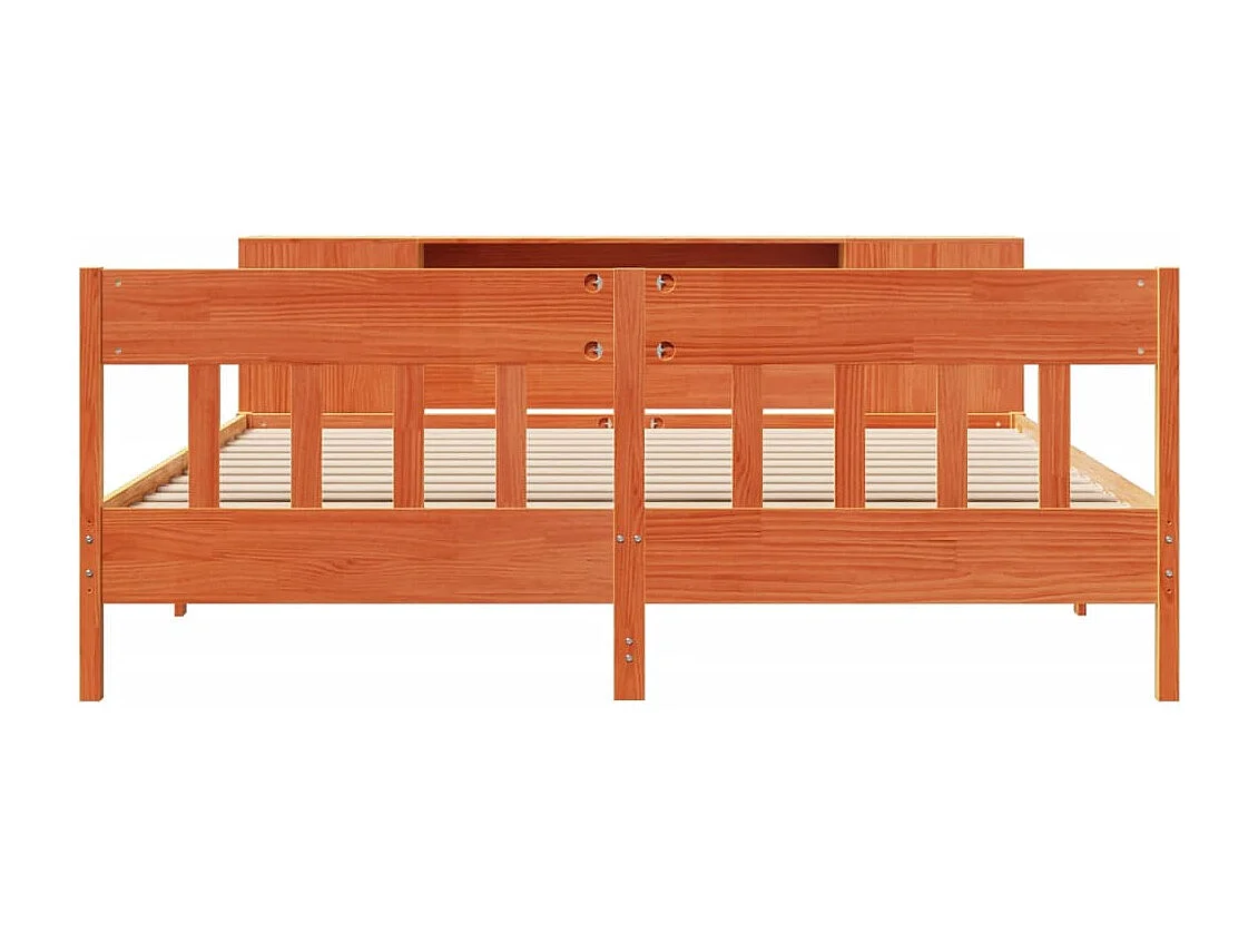 Lit bibliothèque sans matelas cire marron 200x200 cm pin massif