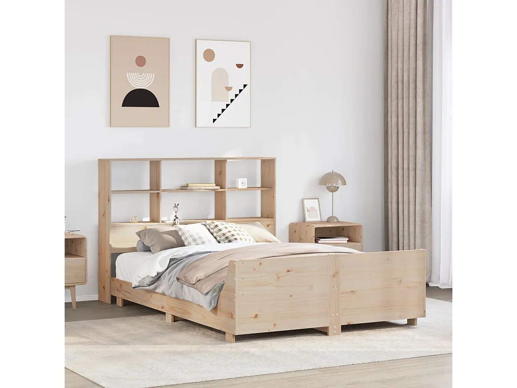 Estructura de cama sin colchón madera maciza de pino 140x190 cm
