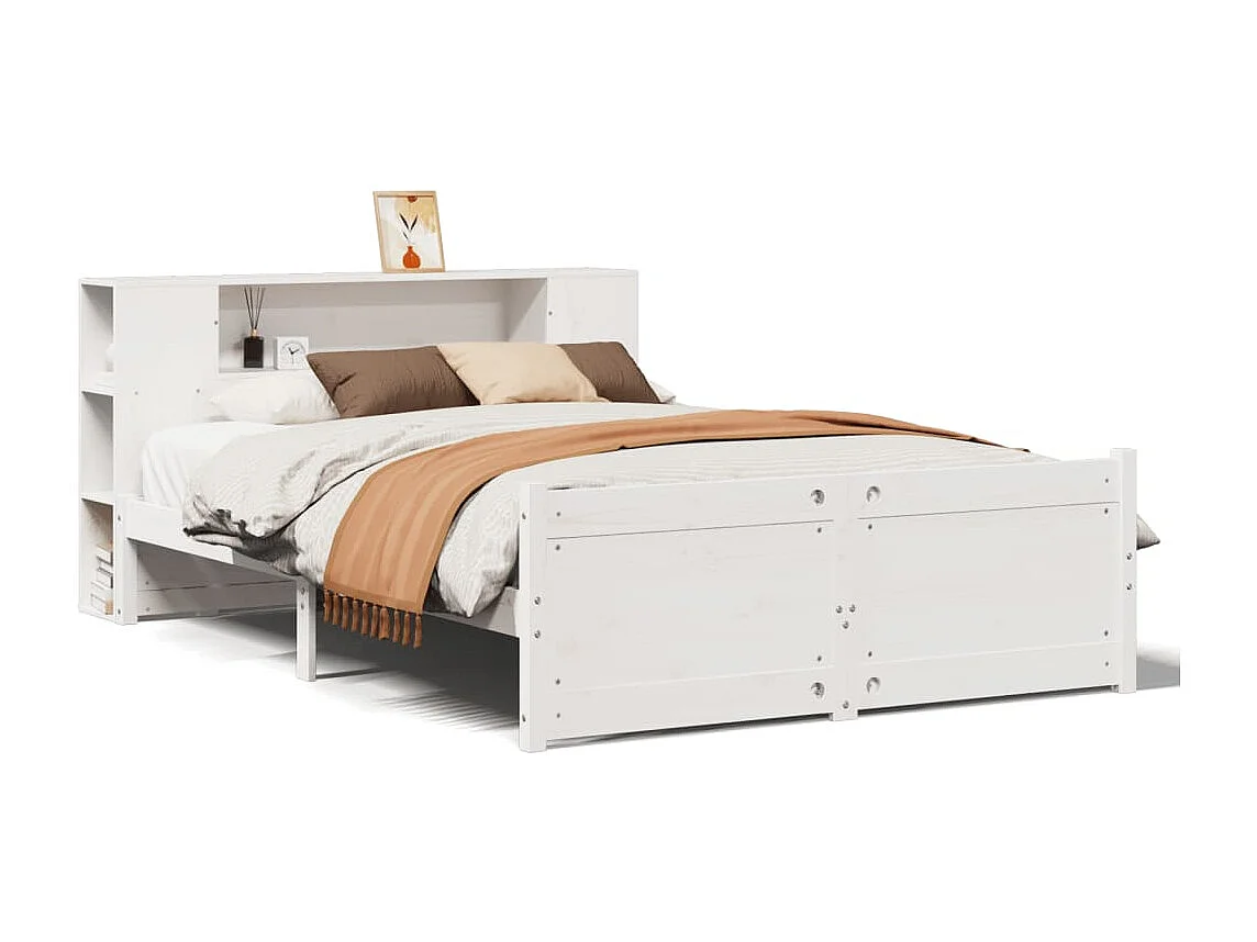 Cama com estante sem colchão 140x190 cm pinho maciço branco