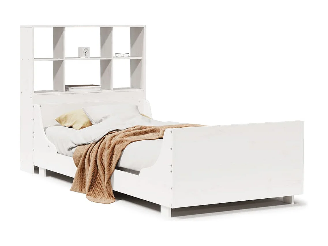 Cama con estantería sin colchón madera maciza blanca 90x200 cm